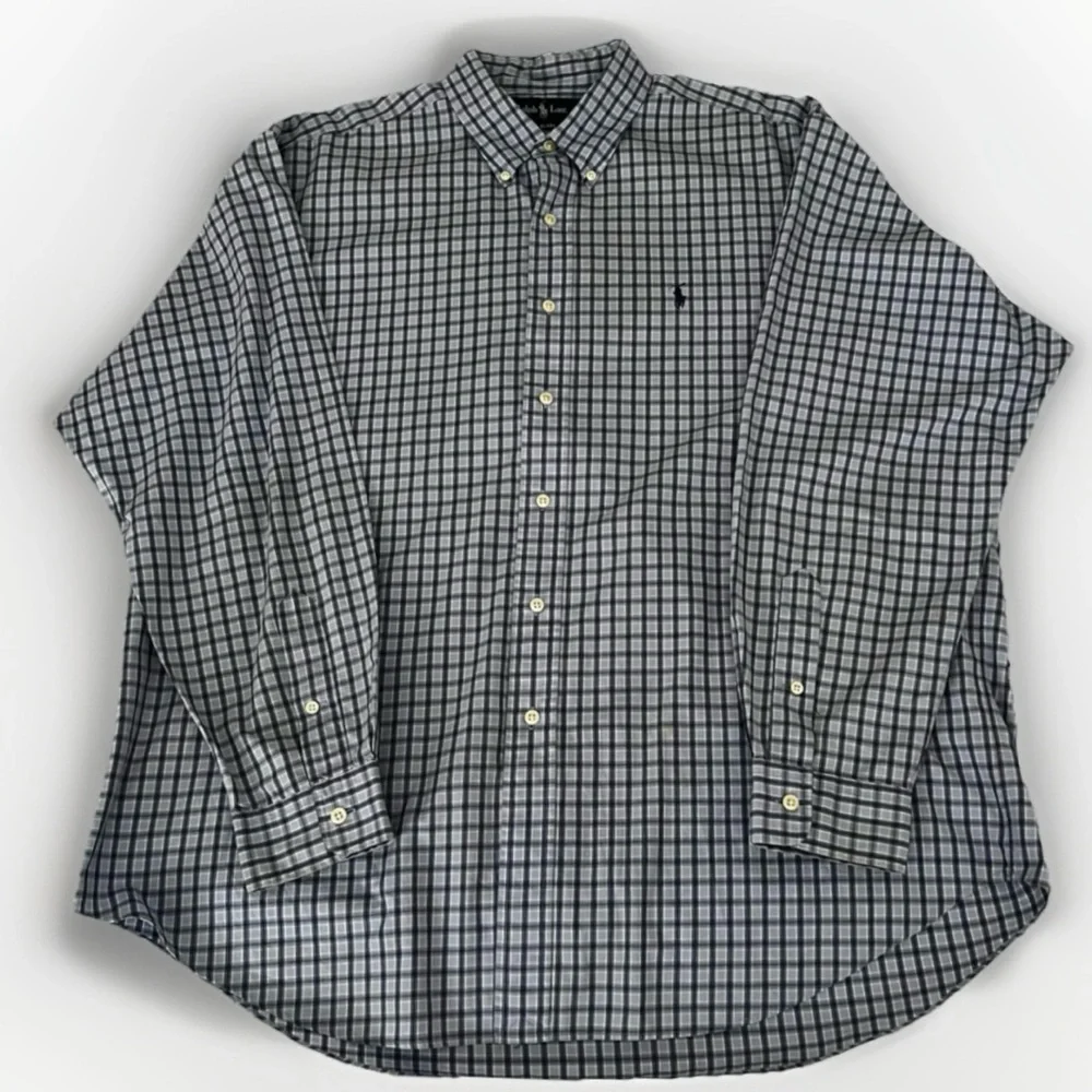 $15 SALE Ralph Lauren Blake Cotton Designer‎ Shirt Men XL Blue Check Long Sleeve